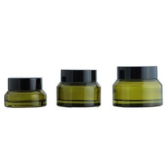 Antique Green Glass Cream Jars